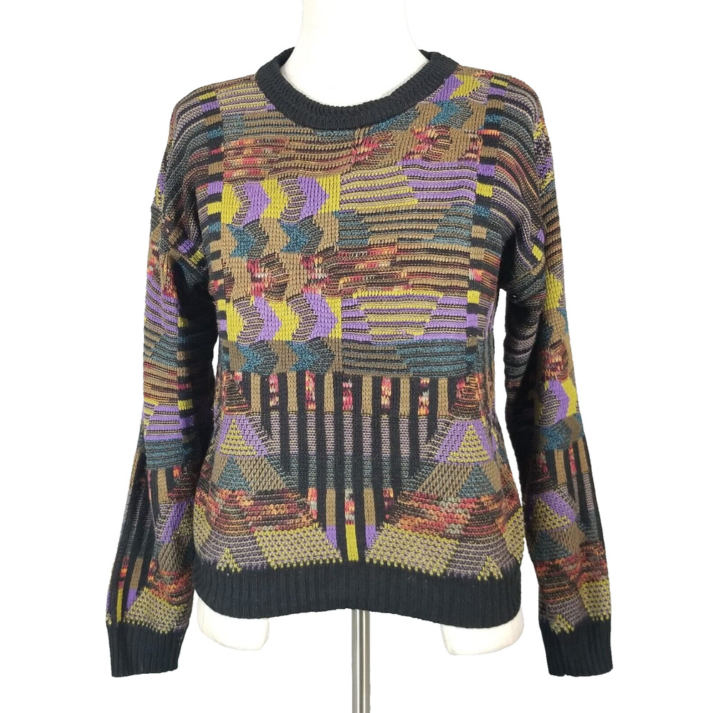 Expressions worldwide sweater men's medium black coogie style retro colorful